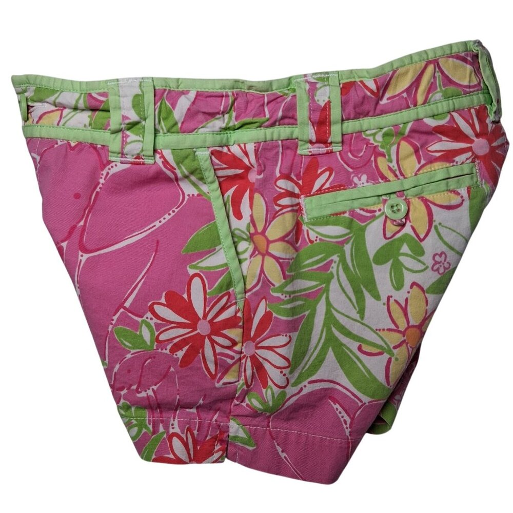 Lilly Pulitzer Shorts Girls 7 Garden Vista Pink Green Elephant Floral Beach - Picture 3 of 14